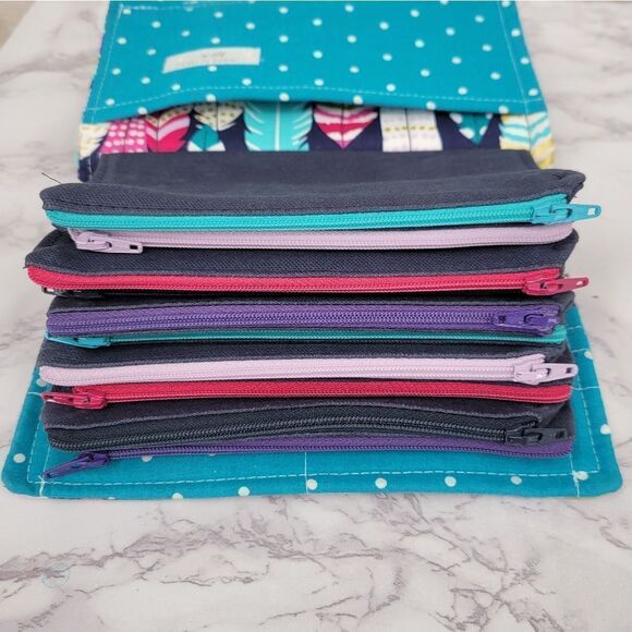 Handmade Colorful Feather Print Wallet Money Organizer Savings Set - Picture 5 of 15